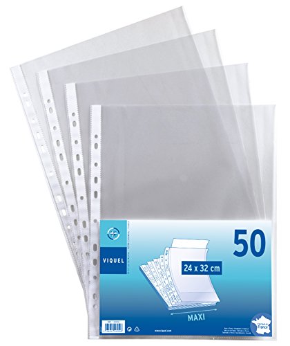Lot de 50 pochettes perforées 24x32 en plastique - Pochettes transparentes Maxi format - Bord renforcé - Fabriqué en France